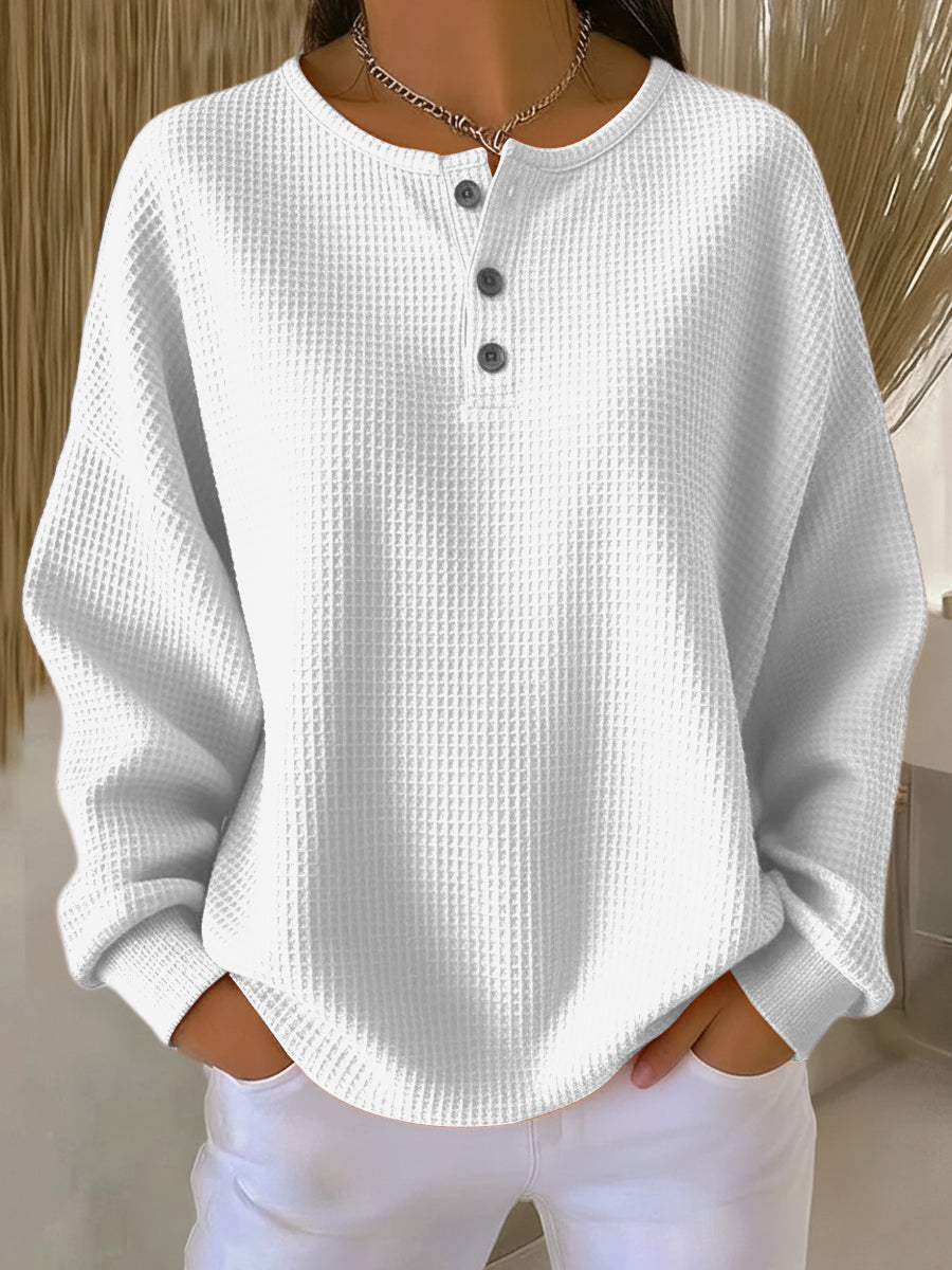 Anna Cozy Waffle Knit Henley