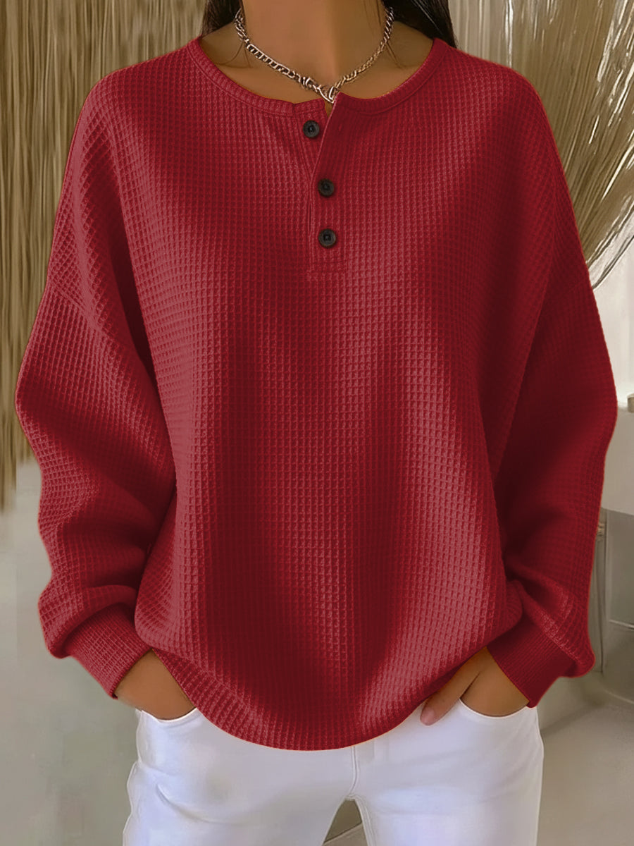 Anna Cozy Waffle Knit Henley