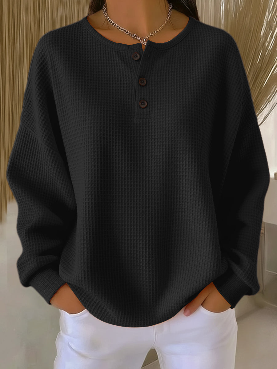 Anna Cozy Waffle Knit Henley