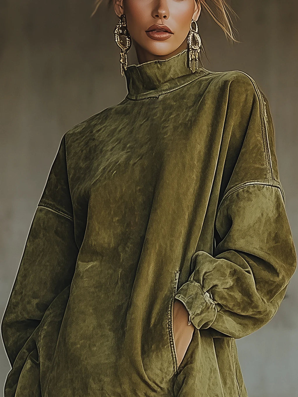 Darcie Suede Fringe Turtleneck Dress