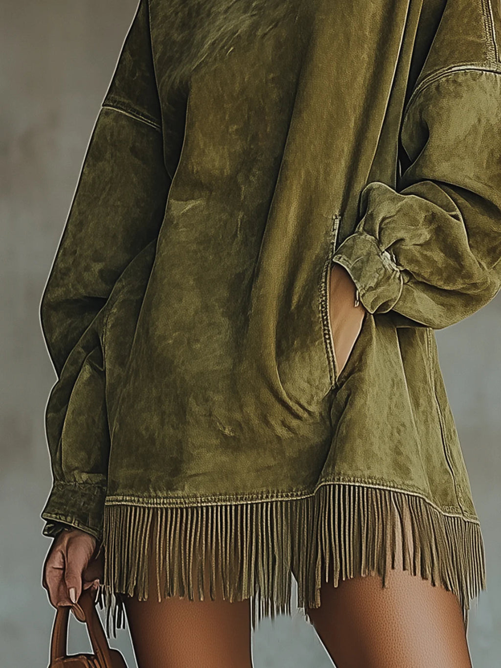 Darcie Suede Fringe Turtleneck Dress