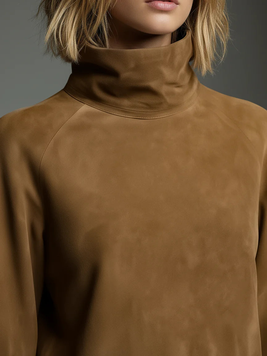 Florence Loose-Fit Suede Turtleneck Mini Dress