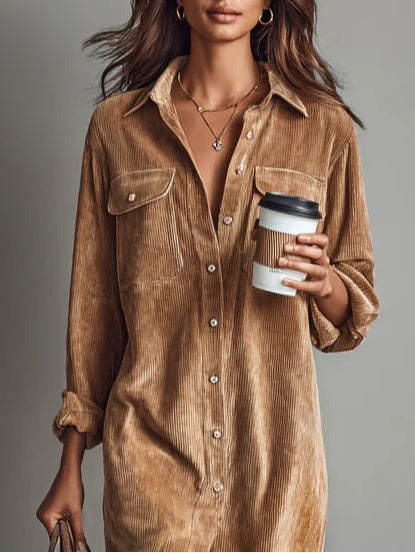 Haydine Corduroy Button-Down Dress