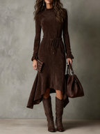 Isla Suede Midi Dress with Tie Waist