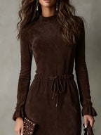 Isla Suede Midi Dress with Tie Waist