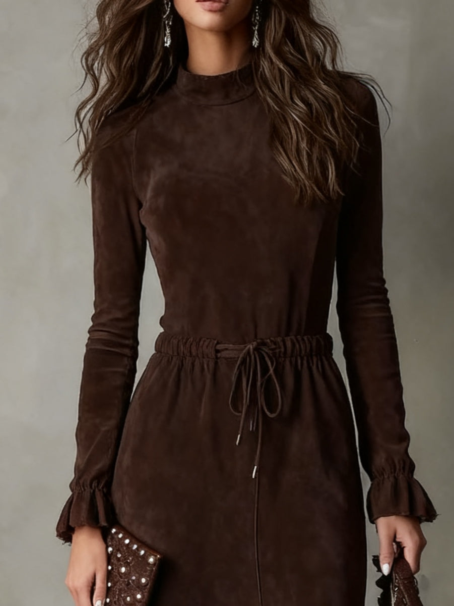 Isla Suede Midi Dress with Tie Waist