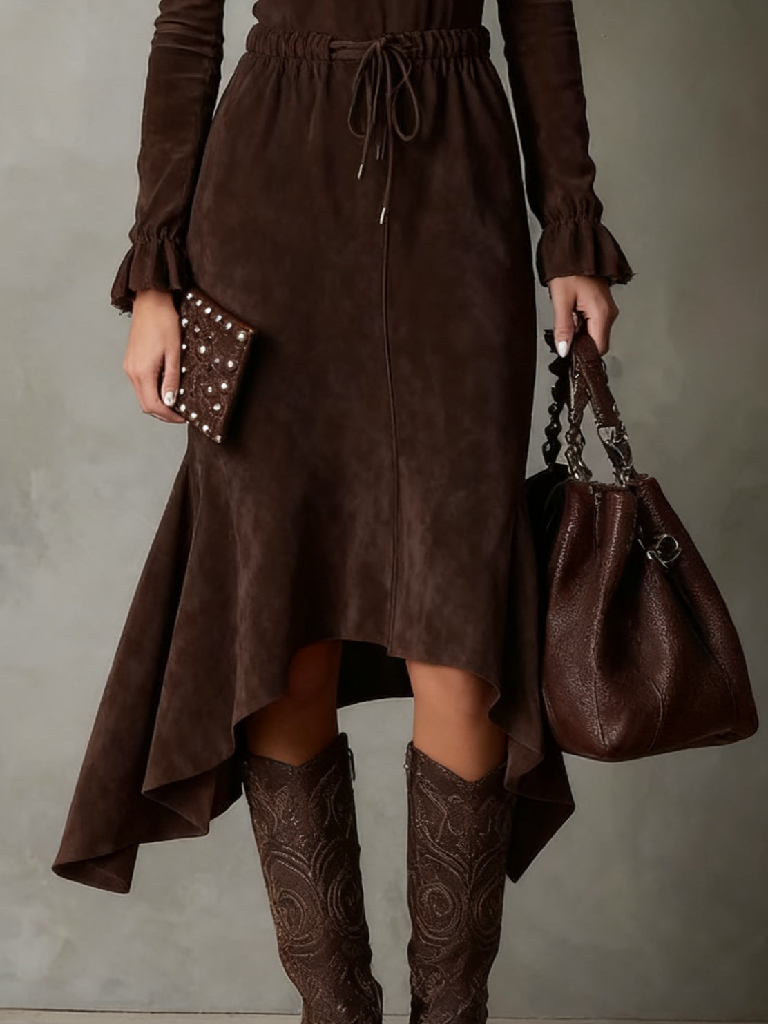 Isla Suede Midi Dress with Tie Waist