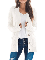 Women's Fall Casual Long Sleeve Button Down Open Front Cable Knit Cardigan