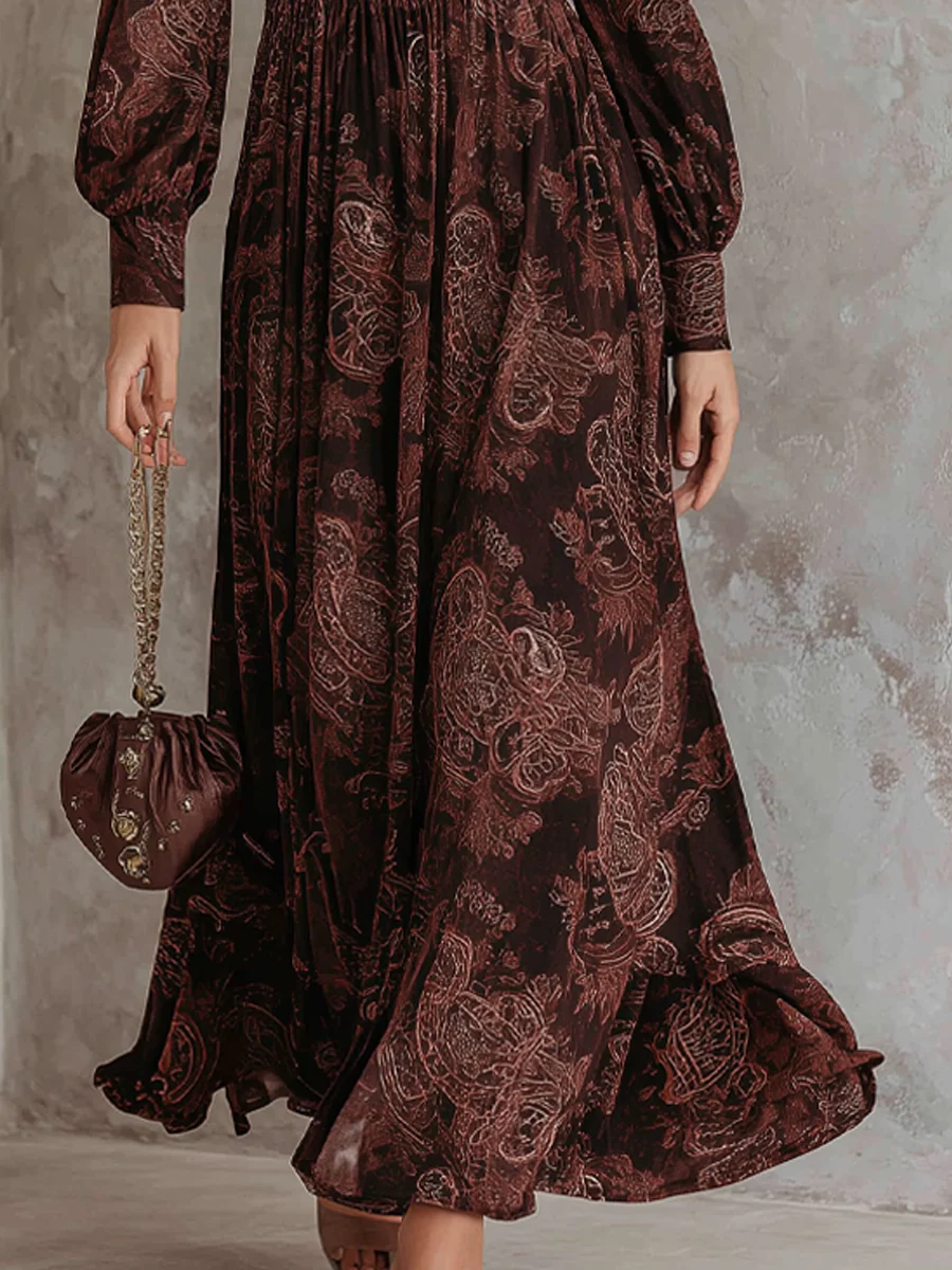 Marlene Paisley Zip-Neck Midi Dress