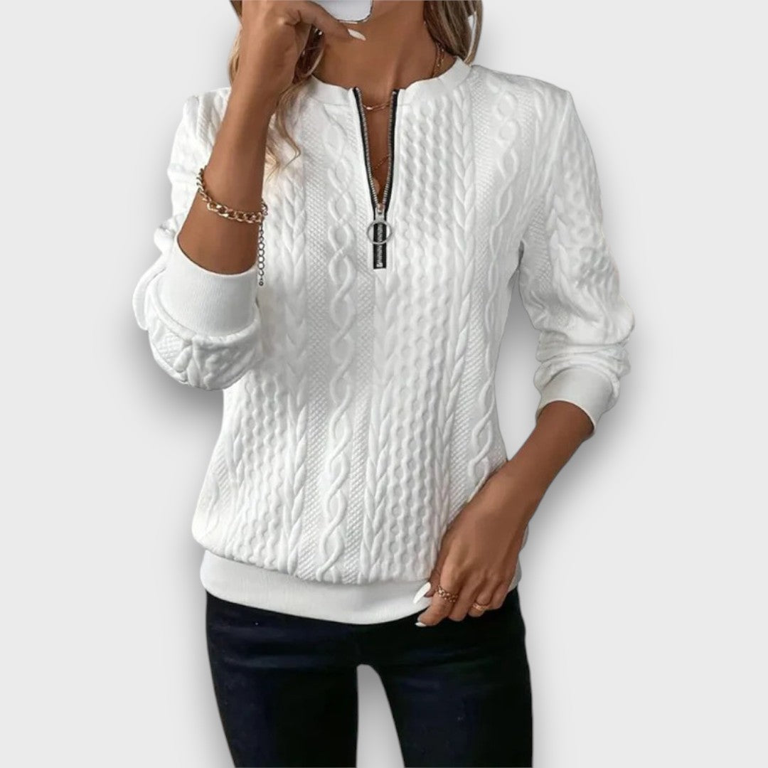 Solena Cable-Knit Zip Front Sweater