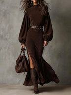 Harriet Vintage Lantern-Sleeve Midi Dress