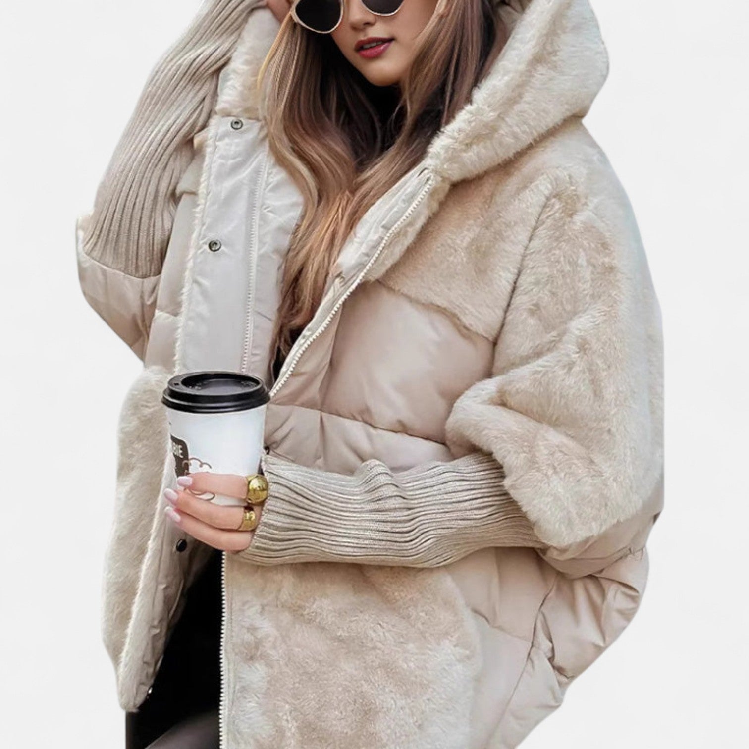 Kimmy Oversized Hooded Patchwork Puffer Coat